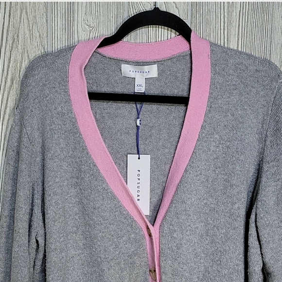 NEW Pop Sugar Heather Grey Colorblock Cardigan Sweater Super Soft XXL - Picture 4 of 6